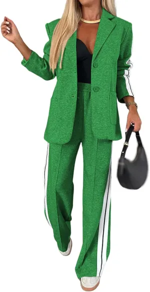 2 Piece Blazer Outfits for Women Comfy Oversized Jacket Wide Leg Pants Suits Notch Lapel Casual Business Dressy Sets