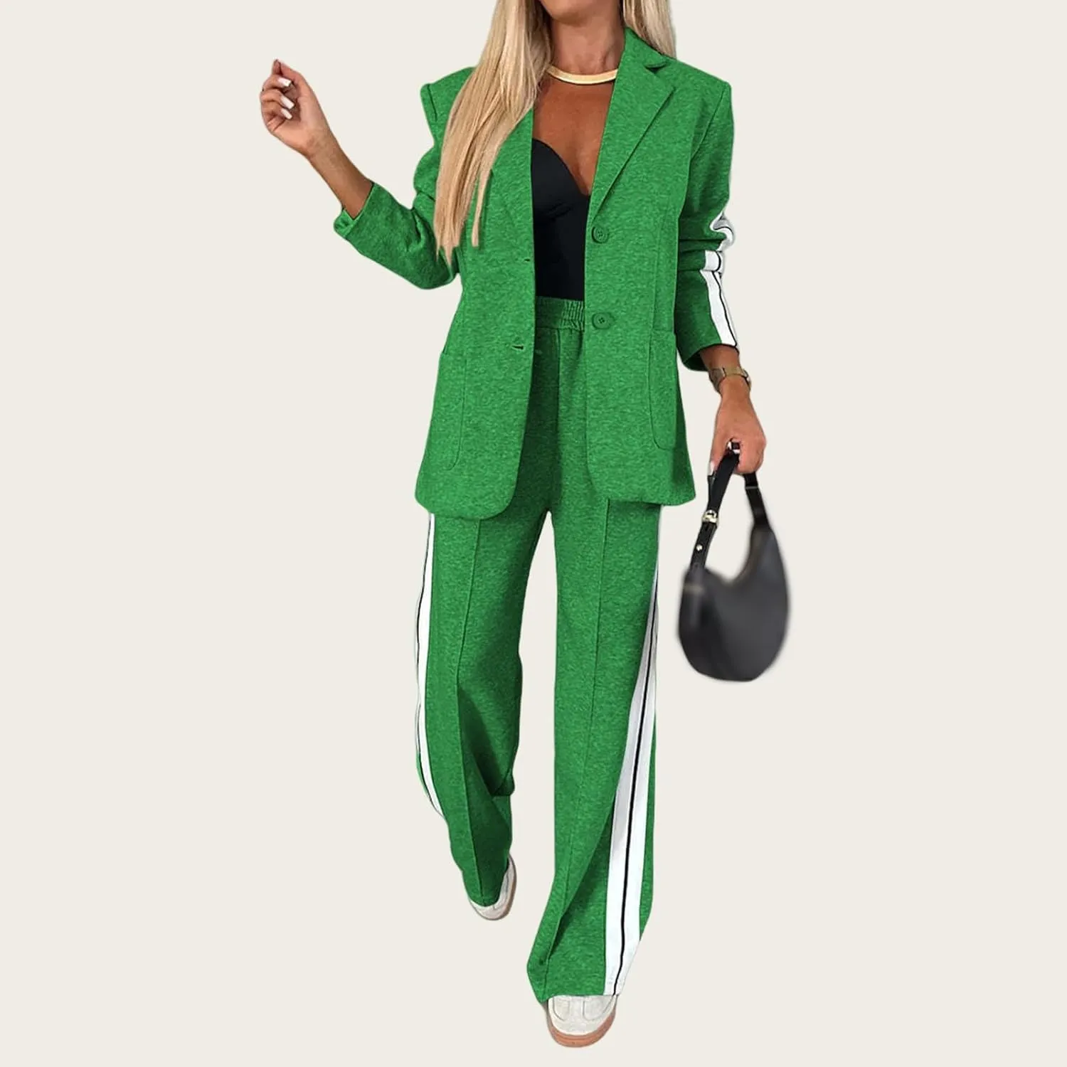 2 Piece Blazer Outfits for Women Comfy Oversized Jacket Wide Leg Pants Suits Notch Lapel Casual Business Dressy Sets