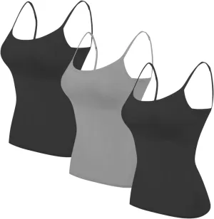 3 Pack Camisole Bras for Petite Women Girls Built in Bra Soft Stretchy Adjustable Strap Camis Tank Tops Undershirt