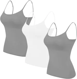 3 Pack Camisole Bras for Petite Women Girls Built in Bra Soft Stretchy Adjustable Strap Camis Tank Tops Undershirt