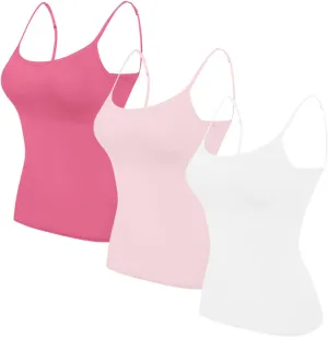 3 Pack Camisole Bras for Petite Women Girls Built in Bra Soft Stretchy Adjustable Strap Camis Tank Tops Undershirt