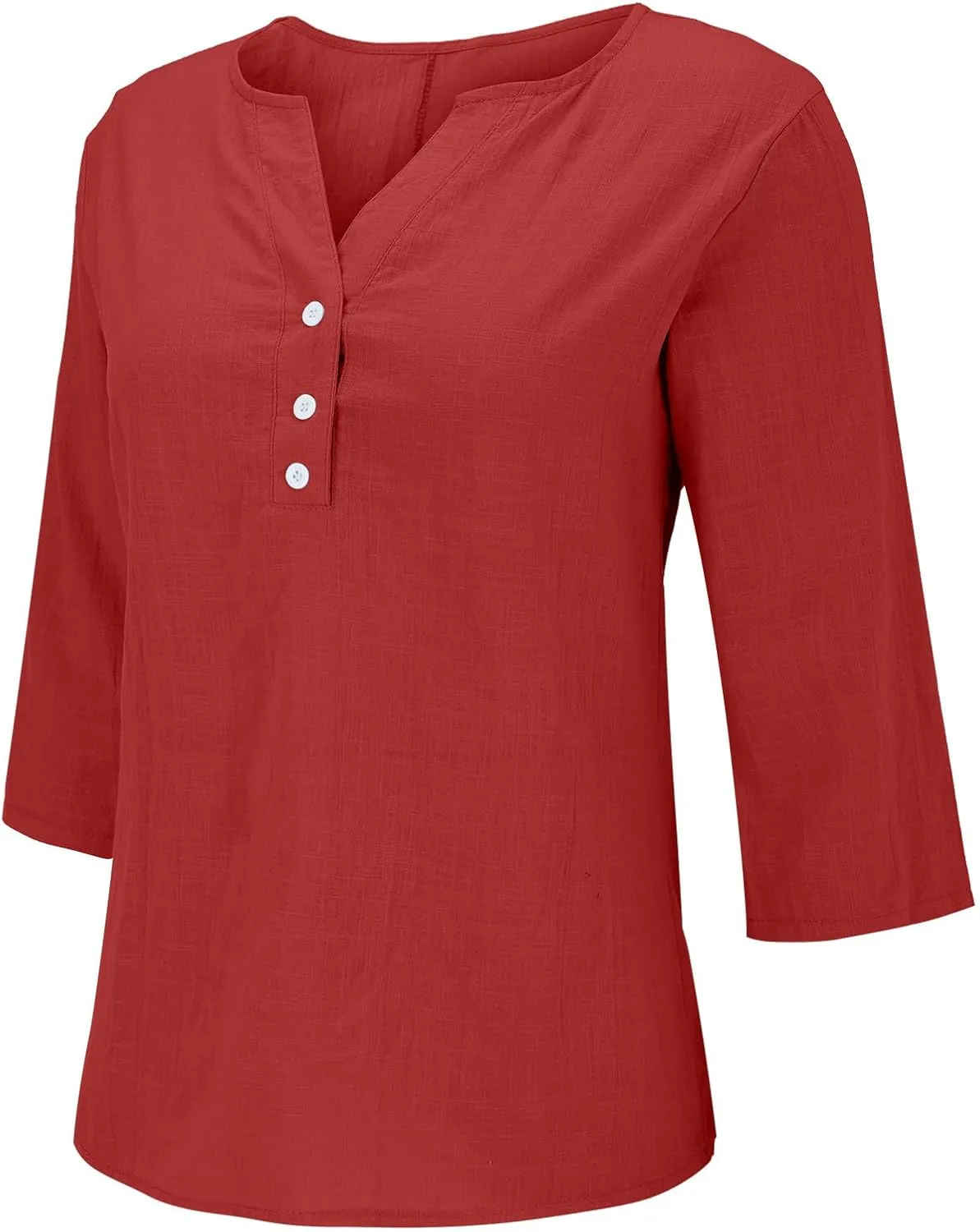 3/4 Sleeve Cotton Linen Tops for Women 2025 Loose Notched V Neck Button Down Henley Shirts Summer Beach Tee Tunic Blouse