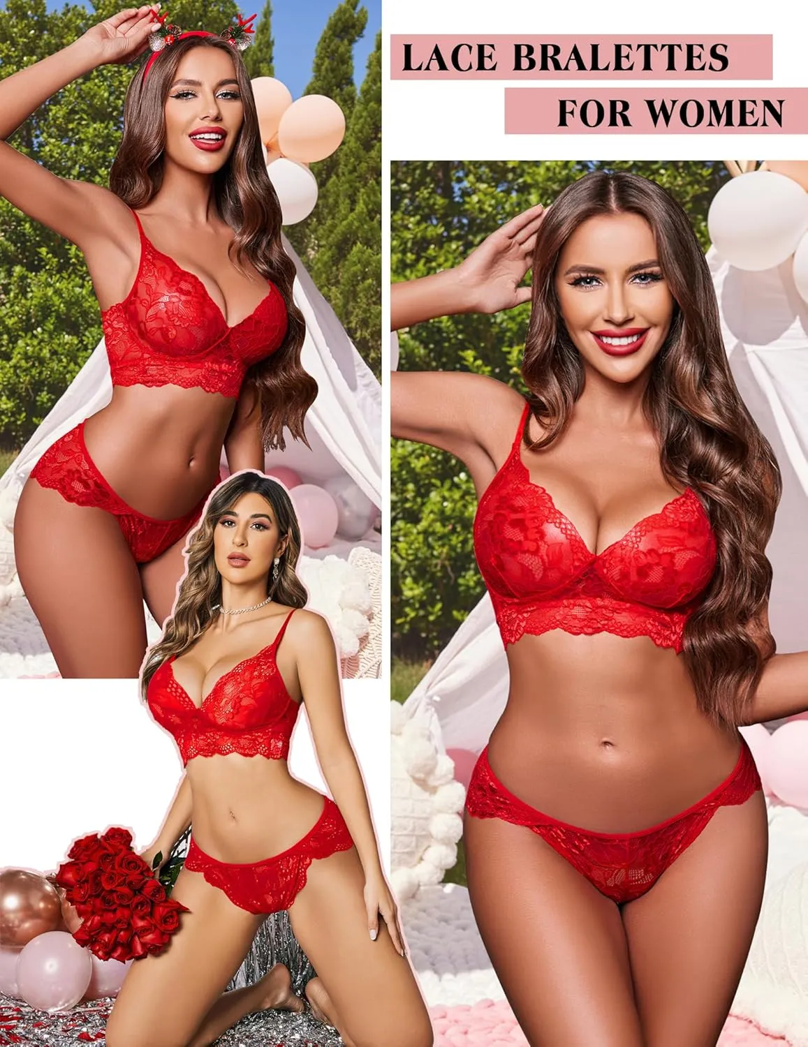 ADOME Women's Lace Lingerie Bra and Panty Set Strappy Babydoll Bodysuit S-XXL
