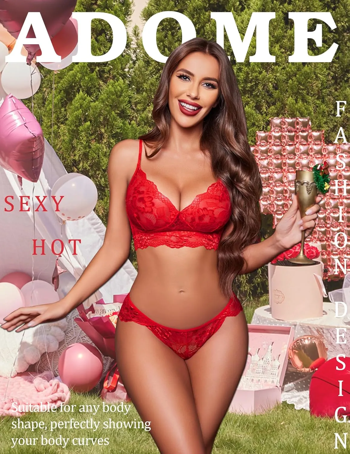 ADOME Women's Lace Lingerie Bra and Panty Set Strappy Babydoll Bodysuit S-XXL