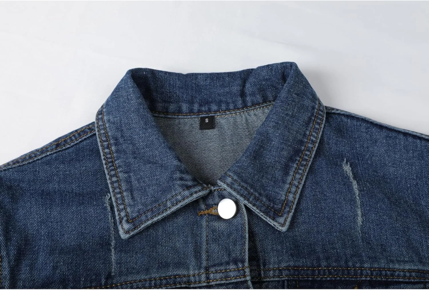 AMEBELLE Women's 3/4 Sleeve Strech Distress Slim Crop Denim Jean Trucker Jacket