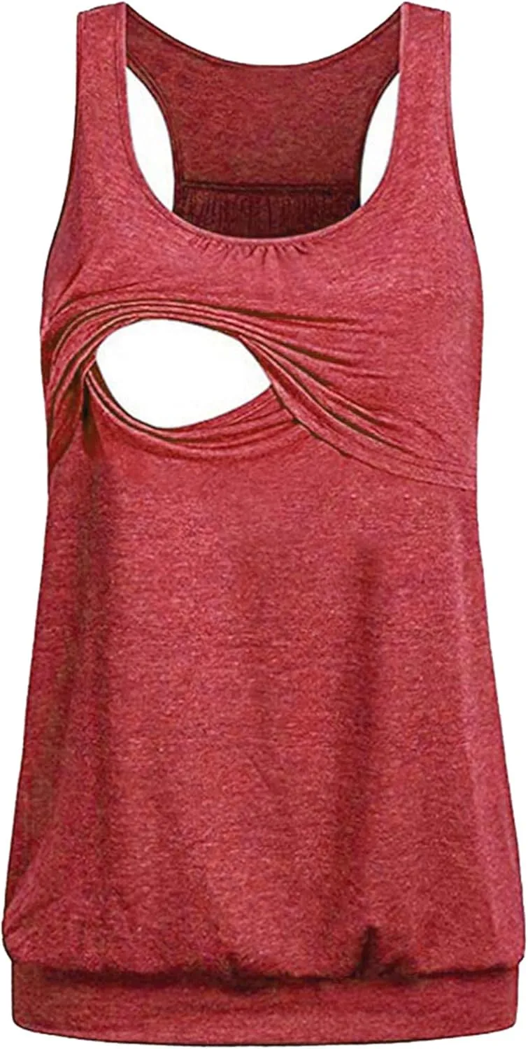 Andongnywell Plus Size Tank Tops Breastfeeding Shirt Women?s Maternity Nursing Vest Sleeveless Tops