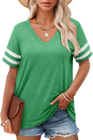 Angerella Casual Summer Tops for Women V Neck T Shirts Short Sleeve Tunic Tops Loose Fit