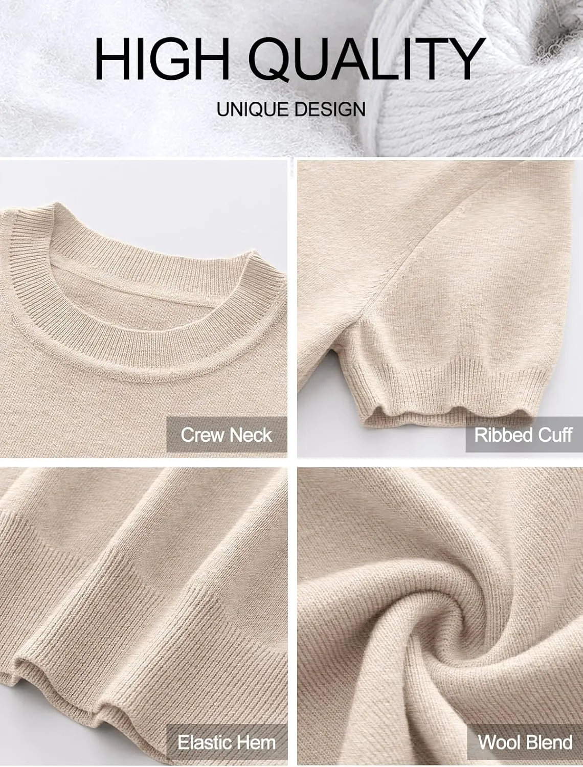 ANRABESS Womens Short Sleeve Sweaters Wool Blend Crew Neck Sweater Shirts Business Casual Work Tops 2025 Summer Outfits