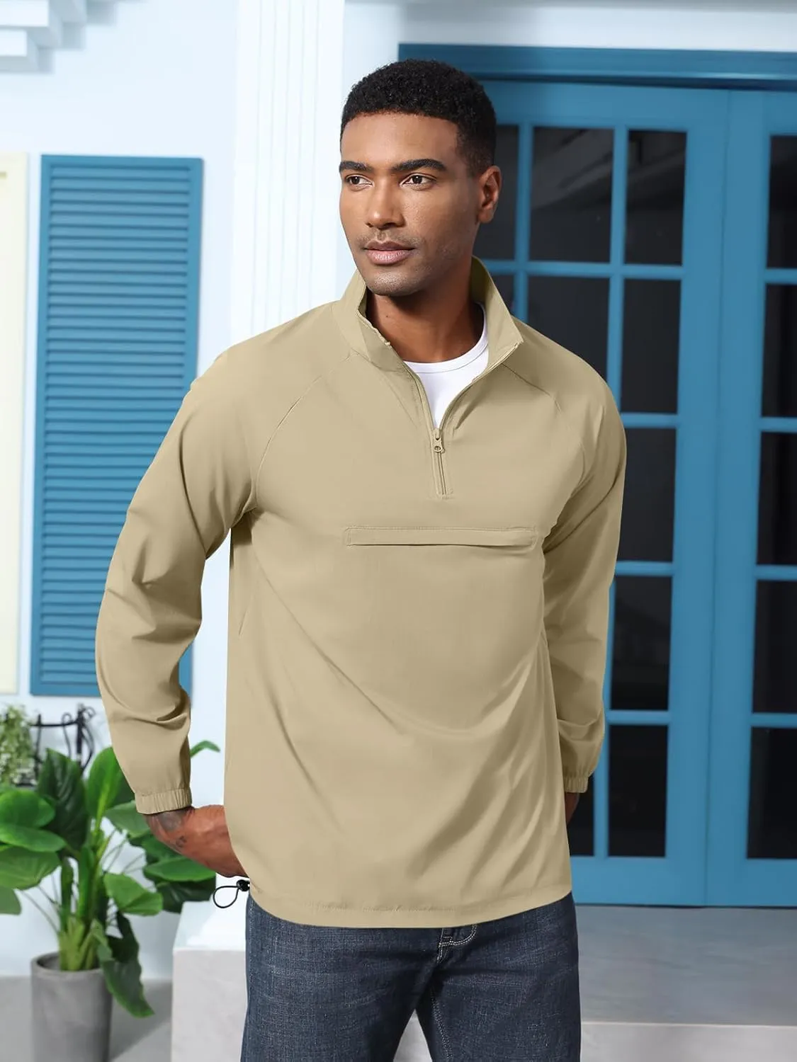 Aulemen Men's Casual Quarter Zip Pullover-Athletic Lightweight Jackets Hiking Golf for Men Mock Neck with Pockets