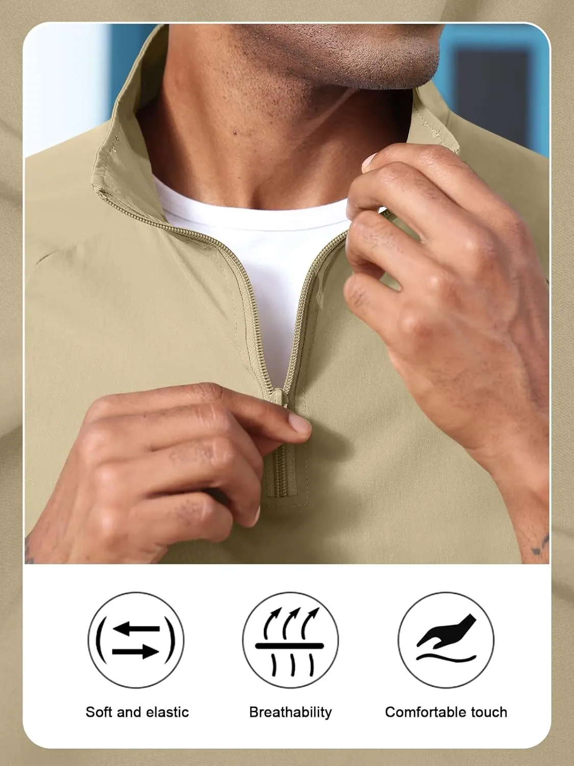 Aulemen Men's Casual Quarter Zip Pullover-Athletic Lightweight Jackets Hiking Golf for Men Mock Neck with Pockets