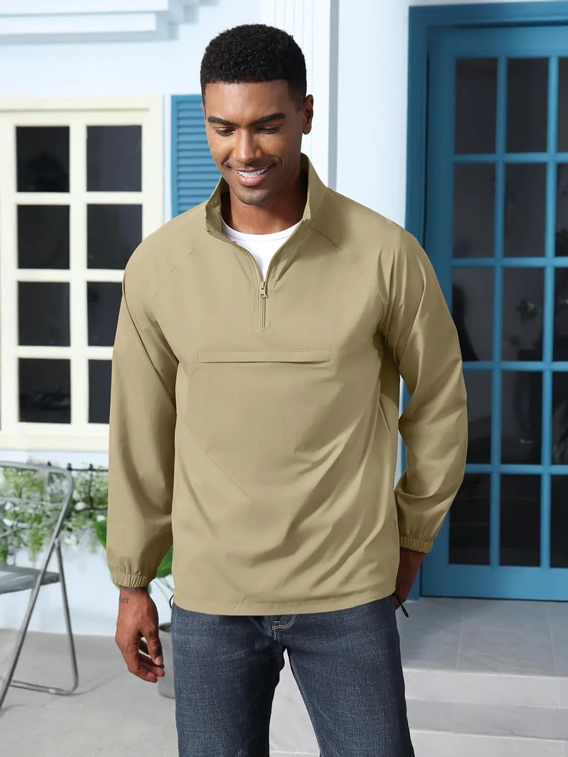 Aulemen Men's Casual Quarter Zip Pullover-Athletic Lightweight Jackets Hiking Golf for Men Mock Neck with Pockets