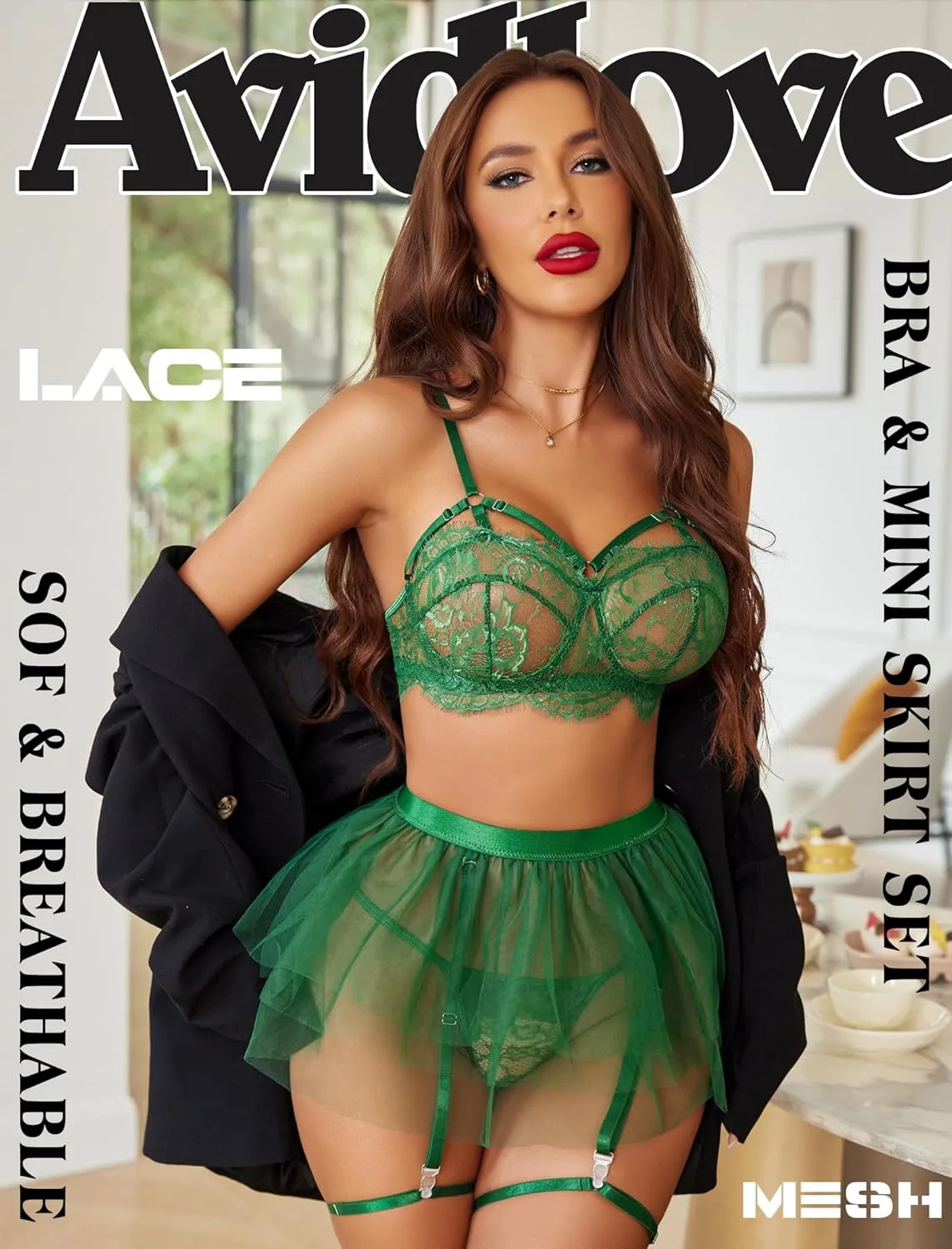 Avidlove Lace Garter Lingerie for Women Mesh Mini Skirt Nightwear Babydoll Bodysuit