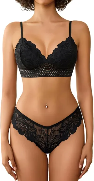 Avidlove Lingerie Set for Women Sexy Lace Bra and Panty Sets 2 Piece Lace Bralette Set