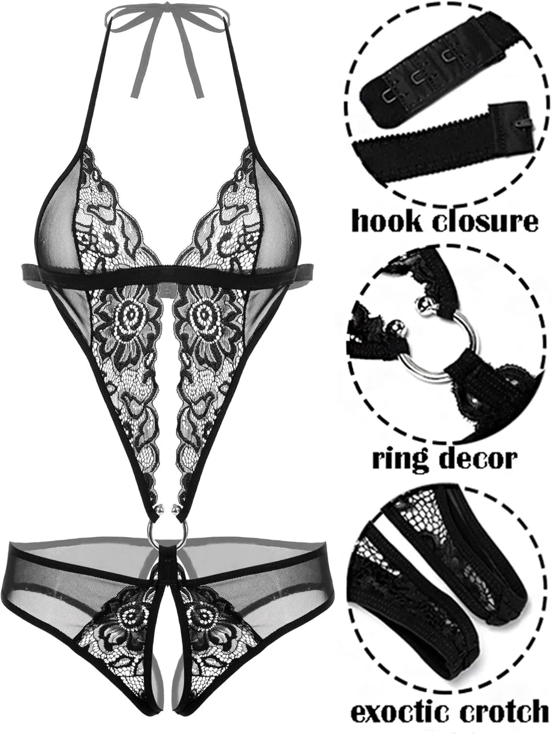 Avidlove Women Deep V Lingerie Lace Teddy One Piece Babydoll Mini Bodysuit