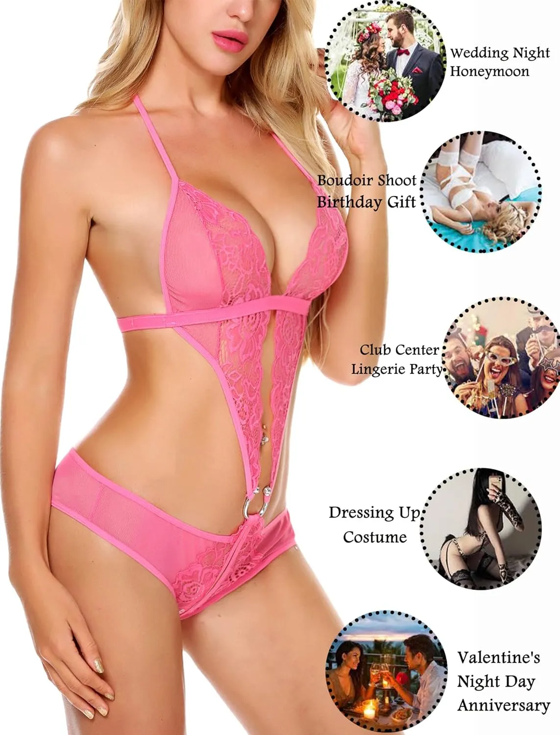 Avidlove Women Deep V Lingerie Lace Teddy One Piece Babydoll Mini Bodysuit