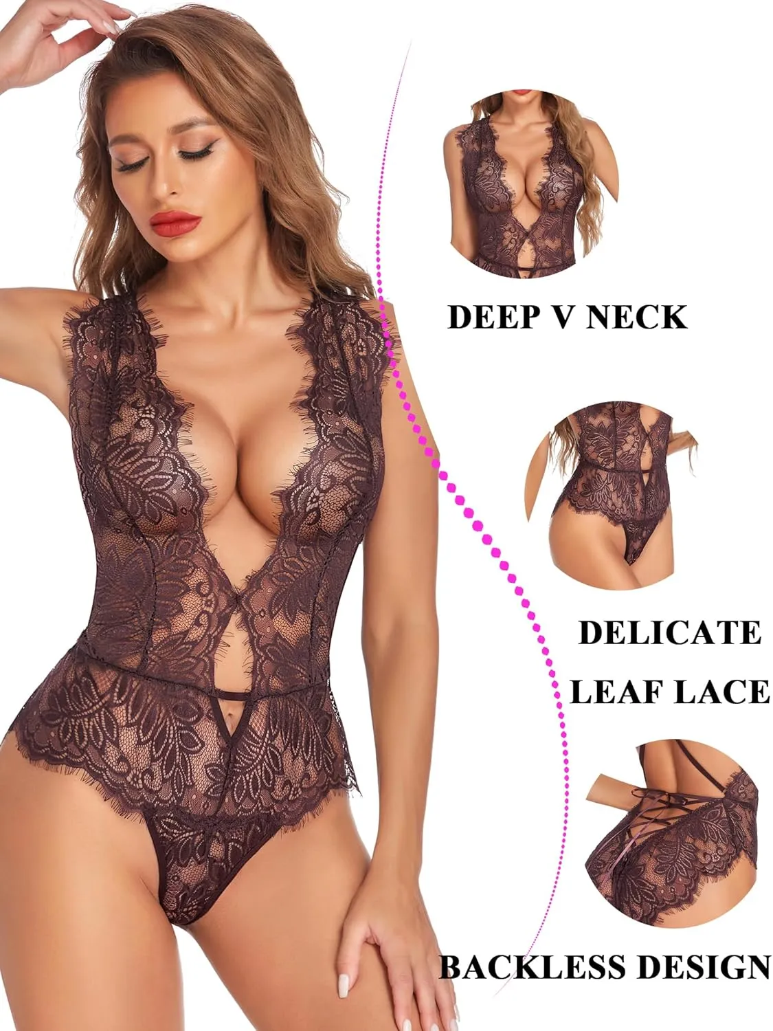 Avidlove Women One Piece Lingerie Lace Bodysuit Deep V Teddy Mini Babydoll