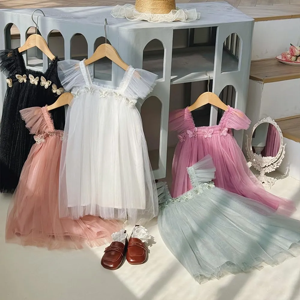 Baby Girls Layered Fly Sleeve Tutu Dress Casual Party Tulle Tunic Dresses 9M-3T