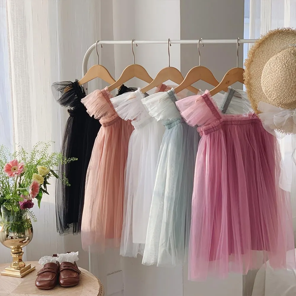 Baby Girls Layered Fly Sleeve Tutu Dress Casual Party Tulle Tunic Dresses 9M-3T