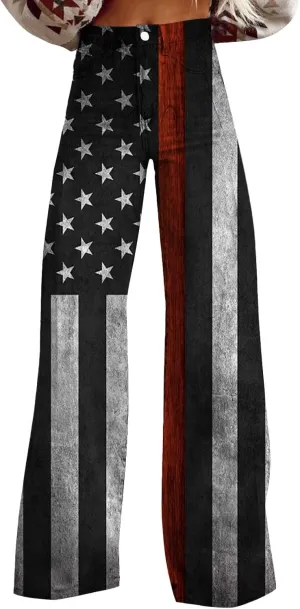 Baggy Pants for Women 2025 Summer Fashion Wide Leg Bell Bottoms 90s Vintage Print Y2K Streetwear Going Out Trousers