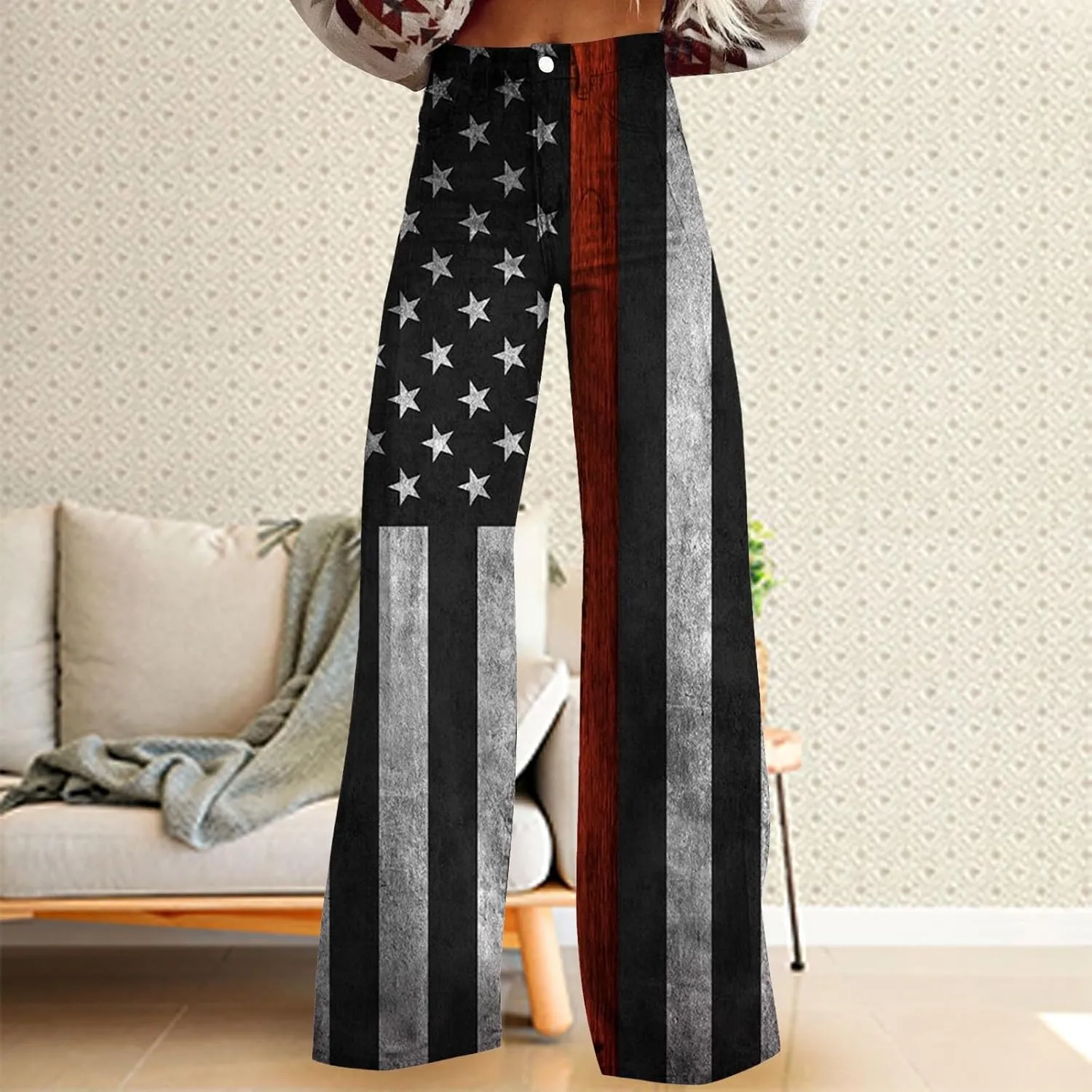 Baggy Pants for Women 2025 Summer Fashion Wide Leg Bell Bottoms 90s Vintage Print Y2K Streetwear Going Out Trousers