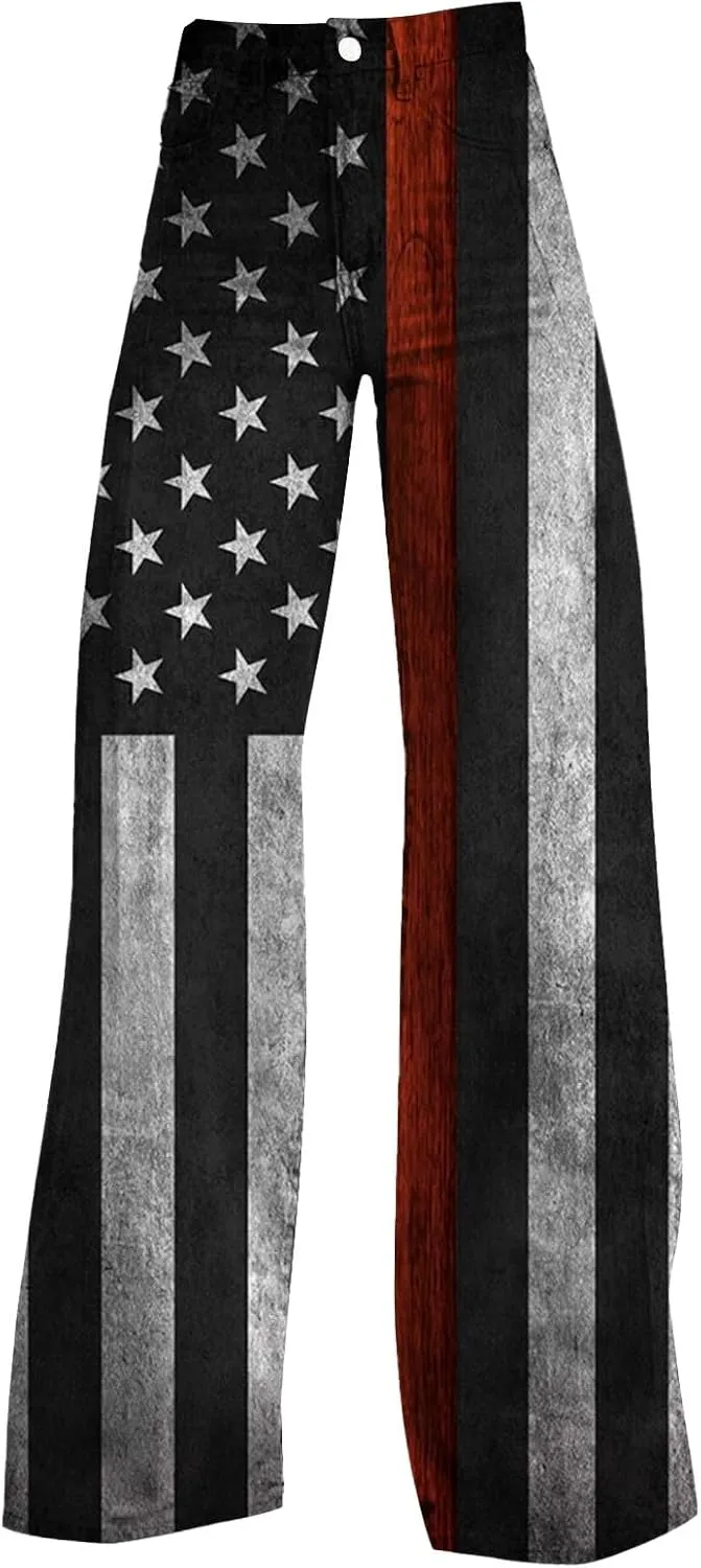 Baggy Pants for Women 2025 Summer Fashion Wide Leg Bell Bottoms 90s Vintage Print Y2K Streetwear Going Out Trousers