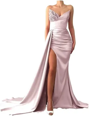 Beaded Prom Dresses 2025 Strapless Mermaid Spakly Formal Dresses Evening Gowns with Slit