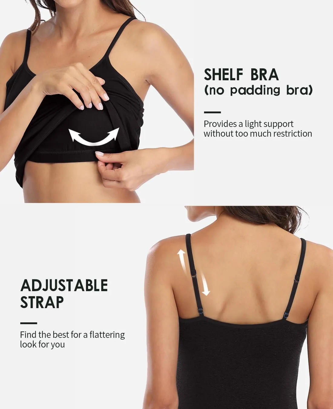 beautyin Cotton Camisole Tops for Women Shelf Bra Adjustable Spaghetti Strap Tank Top Basic Cami Undershirt