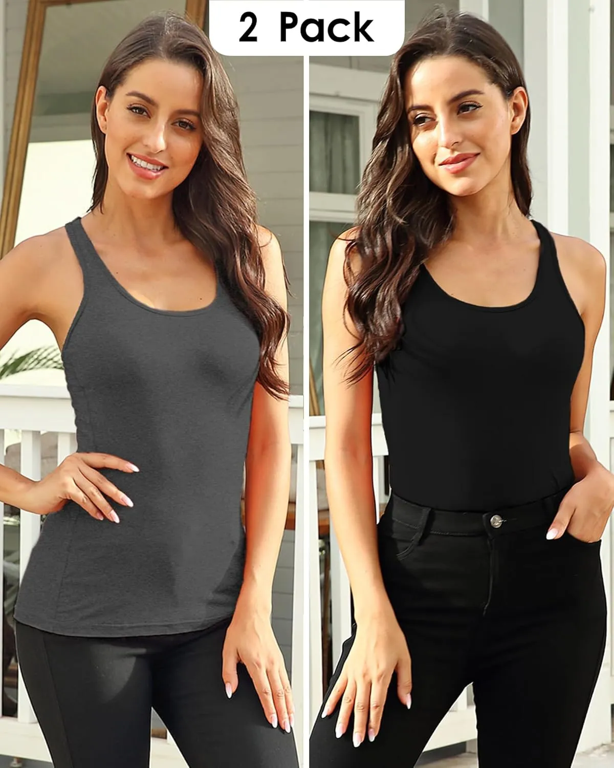 beautyin Women Tank Top with Shelf Bra Racerback Workout Yoga Tops Undershirt