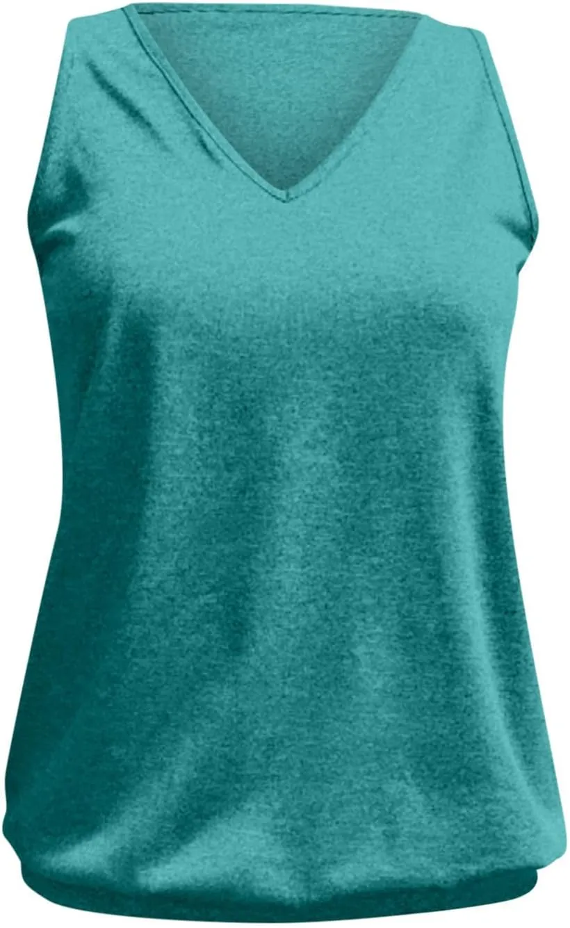 Binmer Womens Plus Size Tank Tops Summer Sleeveless V/Crewneck Pleated Front T-Shirts Casual Loose Fit Tunics Camis Vest