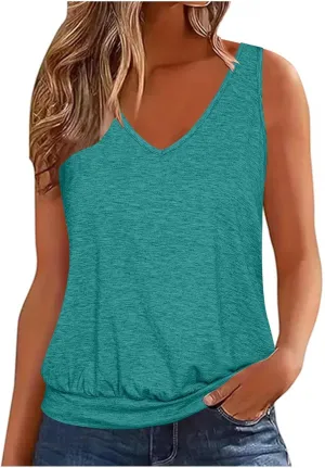 Binmer Womens Plus Size Tank Tops Summer Sleeveless V/Crewneck Pleated Front T-Shirts Casual Loose Fit Tunics Camis Vest