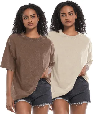 BINTEHGS 2 Pack Oversized Acid wash Tshirts for Women Cotton Loose fit Gym Vintage t Shirts Baggy Workout Basic tee Shirts