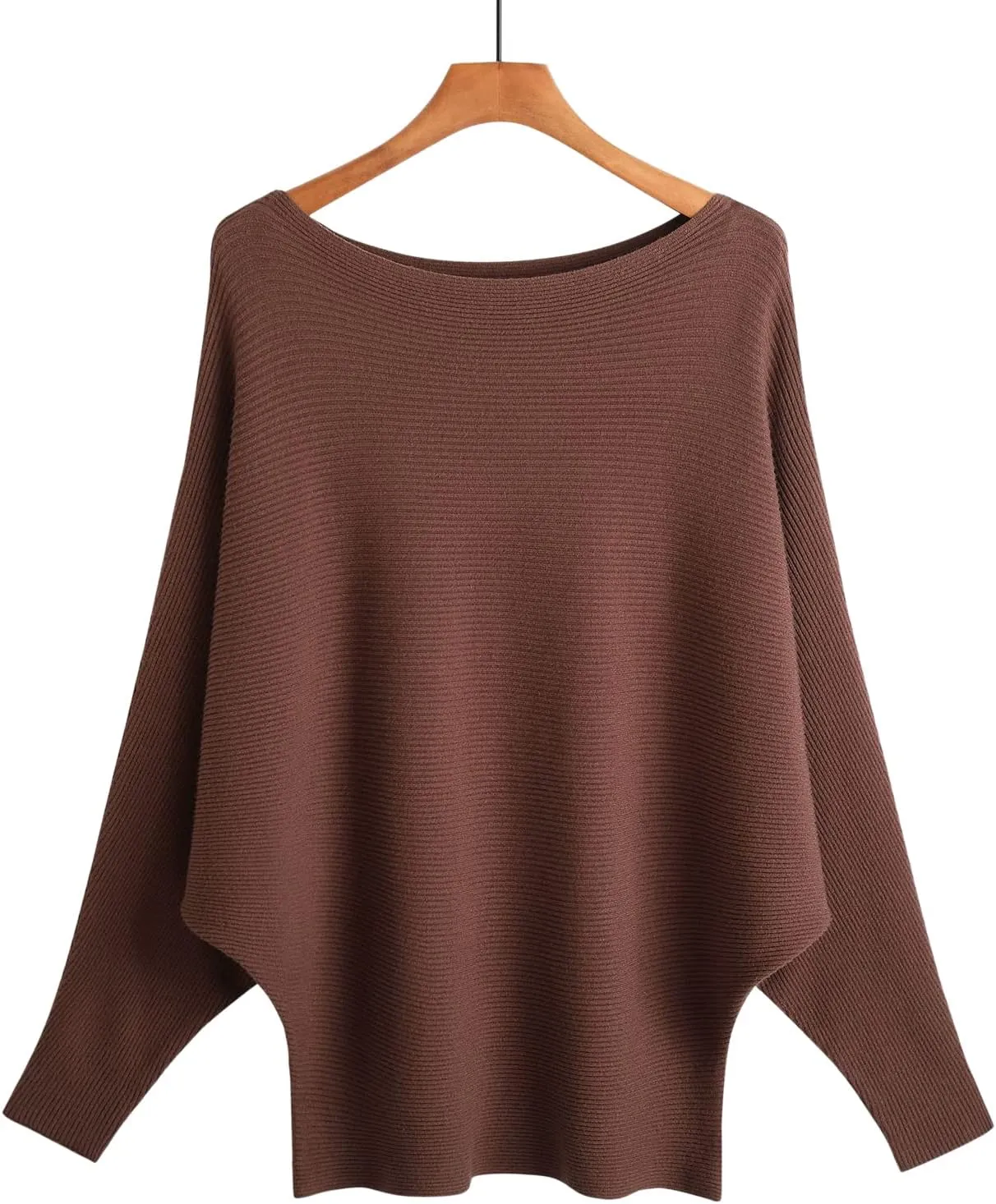Blostirno Women's Boat Neck Batwing Sleeves Dolman Ribbed Knitted Sweaters Pullovers Tops