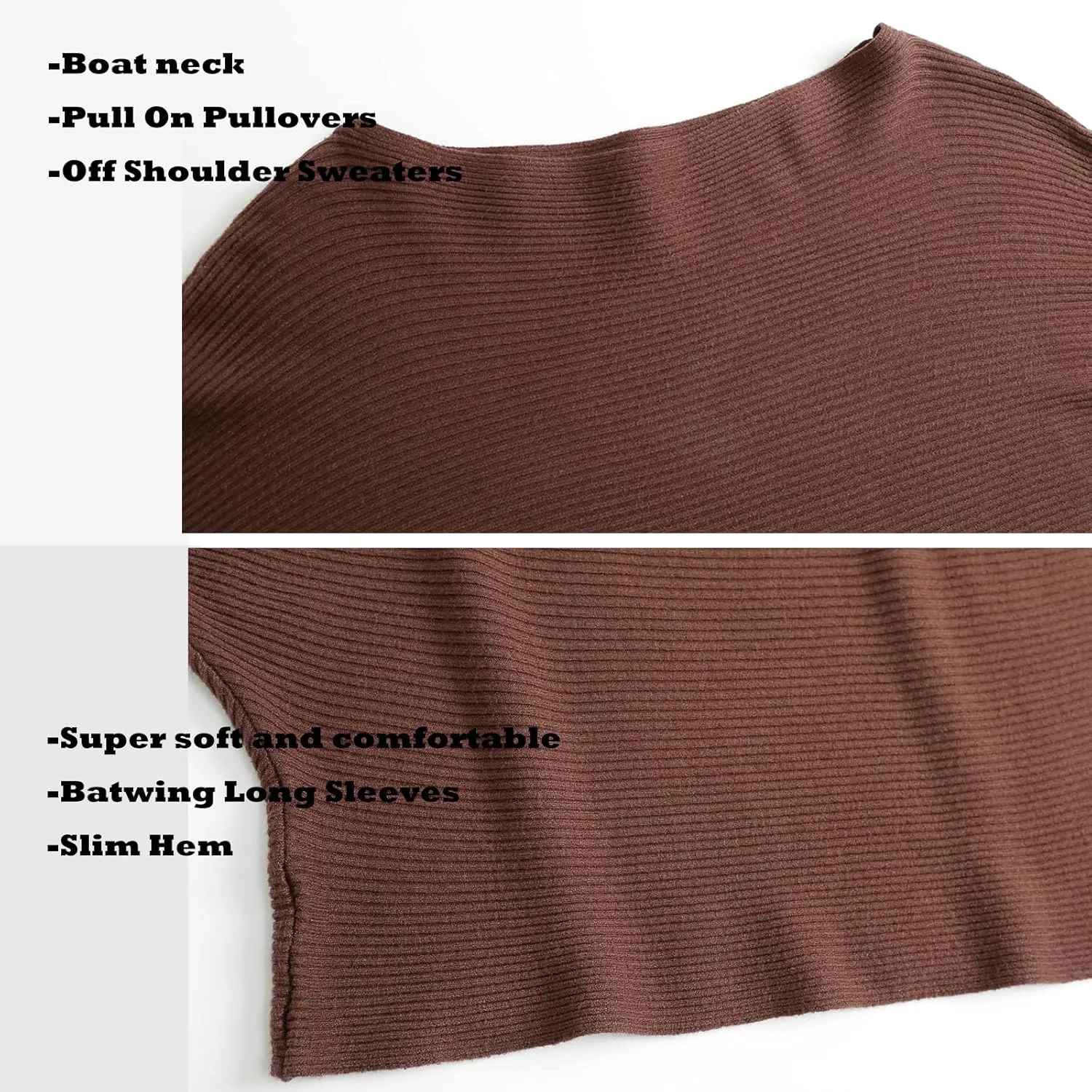 Blostirno Women's Boat Neck Batwing Sleeves Dolman Ribbed Knitted Sweaters Pullovers Tops