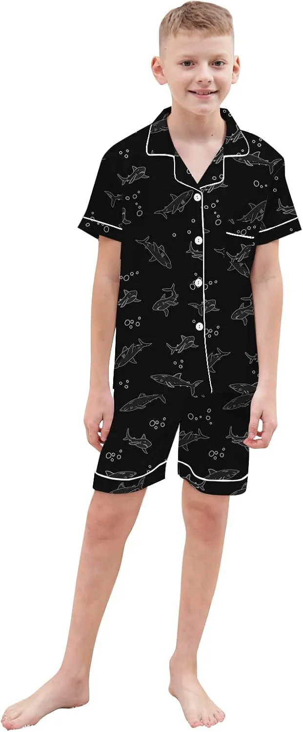 Boys & Mens Silk Pajamas Button Down Sleepwear Satin Nightwear 2 Pcs Pj Set