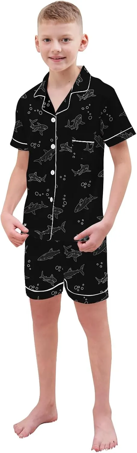 Boys & Mens Silk Pajamas Button Down Sleepwear Satin Nightwear 2 Pcs Pj Set