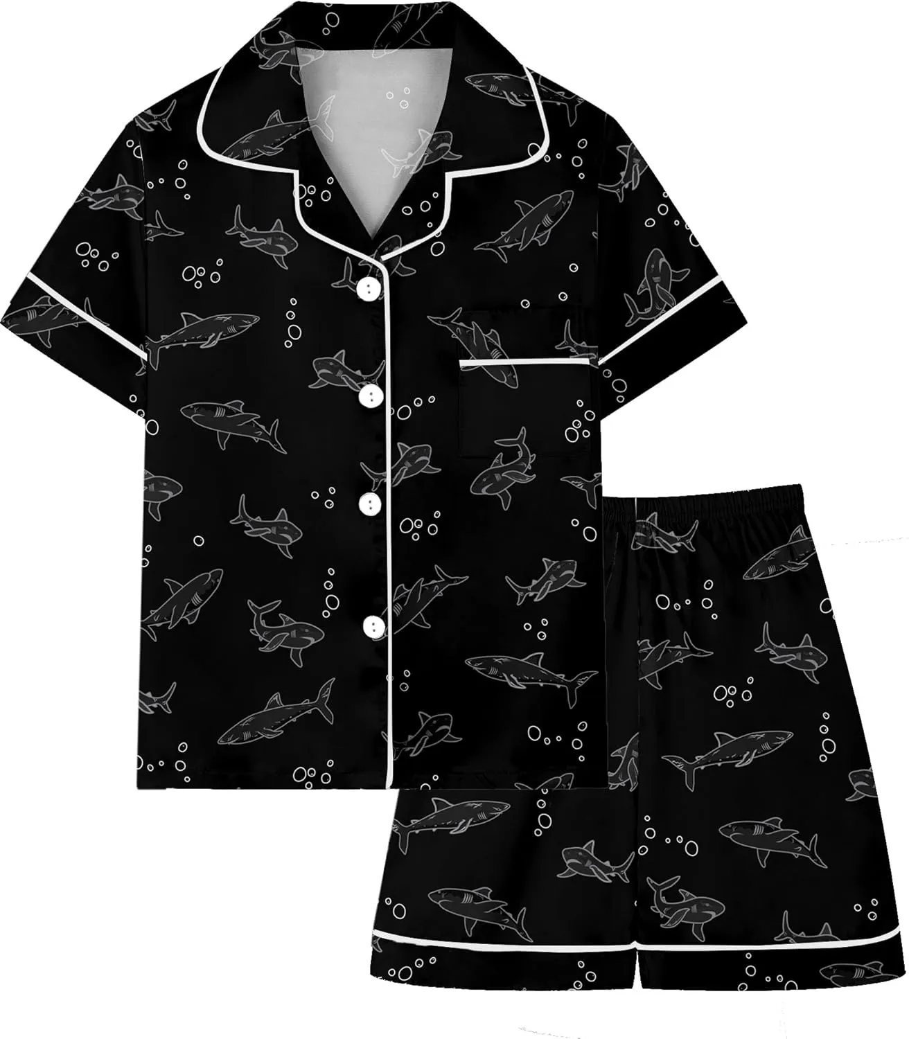 Boys & Mens Silk Pajamas Button Down Sleepwear Satin Nightwear 2 Pcs Pj Set