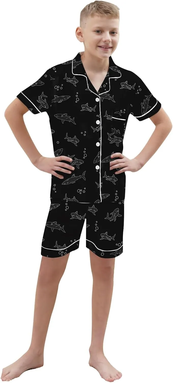 Boys & Mens Silk Pajamas Button Down Sleepwear Satin Nightwear 2 Pcs Pj Set