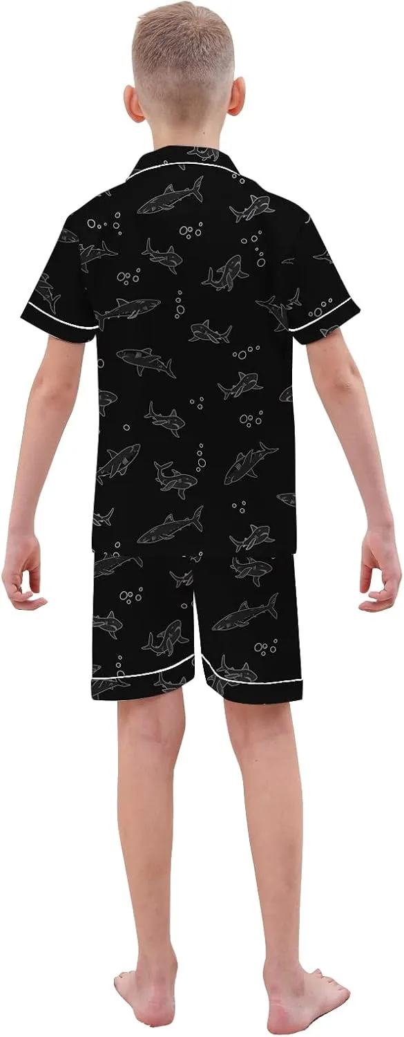 Boys & Mens Silk Pajamas Button Down Sleepwear Satin Nightwear 2 Pcs Pj Set
