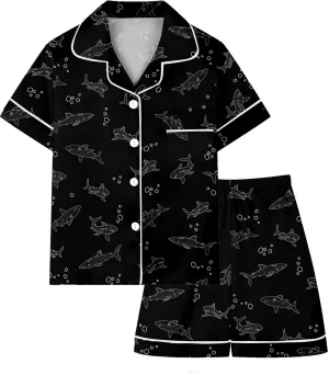 Boys & Mens Silk Pajamas Button Down Sleepwear Satin Nightwear 2 Pcs Pj Set