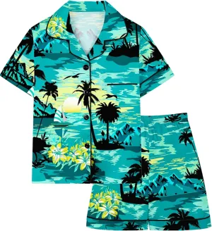 Boys & Mens Silk Pajamas Button Down Sleepwear Satin Nightwear 2 Pcs Pj Set