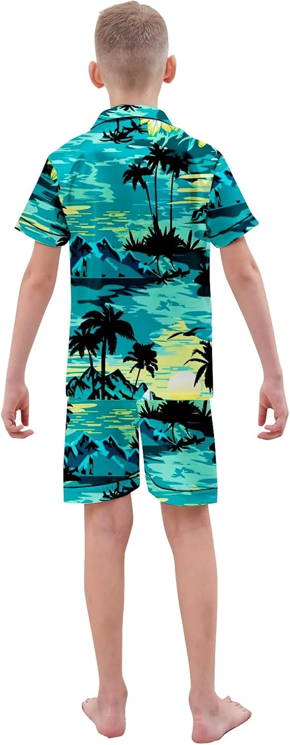 Boys & Mens Silk Pajamas Button Down Sleepwear Satin Nightwear 2 Pcs Pj Set