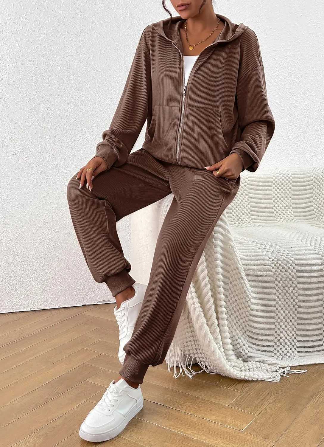 BTFBM Women 2 Piece Outfits 2025 Fall Sweatsuit Sets Zip Up Hoodie Sweatpants Tracksuit Lounge Matching Set