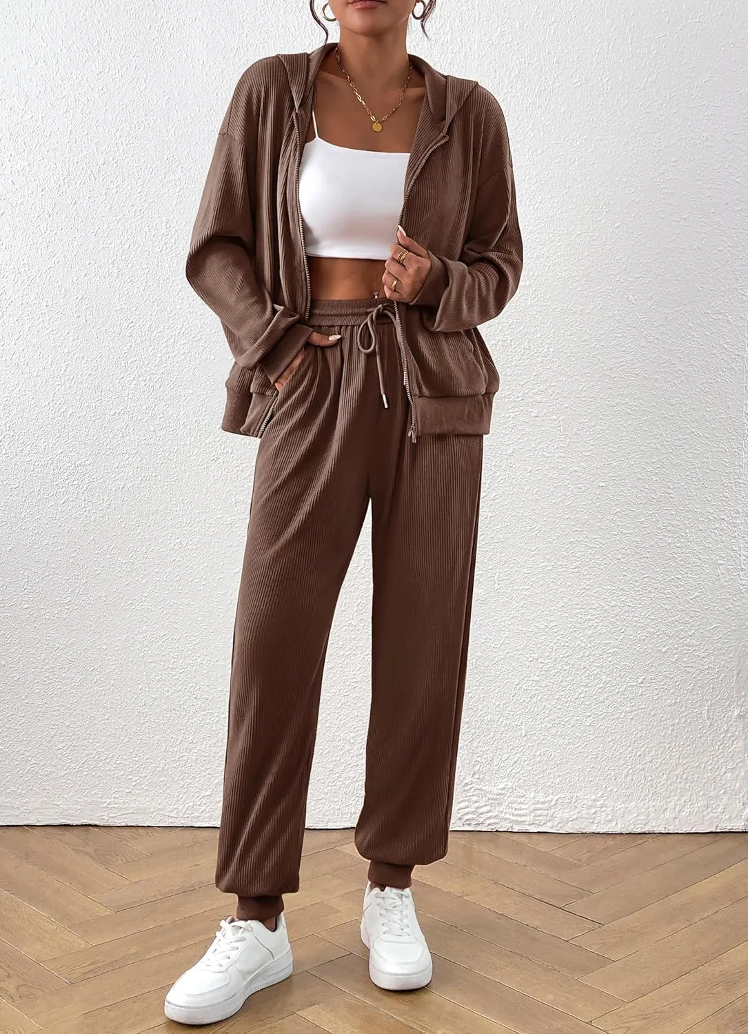 BTFBM Women 2 Piece Outfits 2025 Fall Sweatsuit Sets Zip Up Hoodie Sweatpants Tracksuit Lounge Matching Set