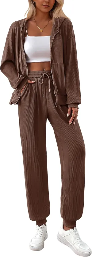 BTFBM Women 2 Piece Outfits 2025 Fall Sweatsuit Sets Zip Up Hoodie Sweatpants Tracksuit Lounge Matching Set