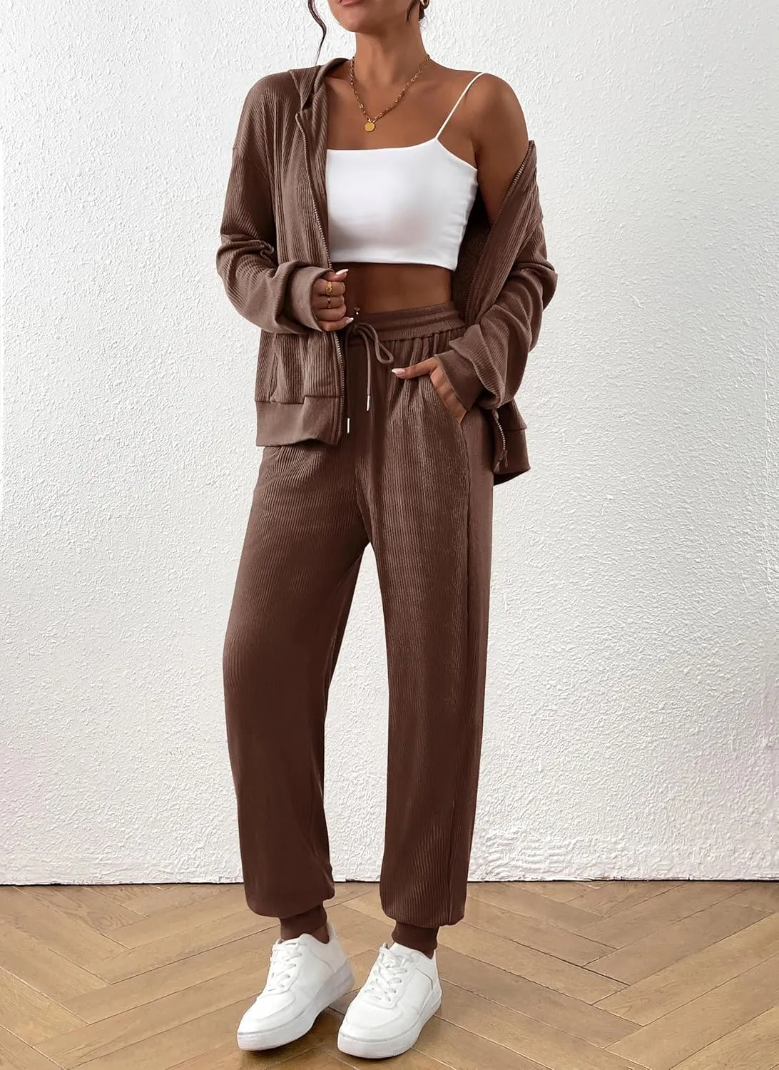BTFBM Women 2 Piece Outfits 2025 Fall Sweatsuit Sets Zip Up Hoodie Sweatpants Tracksuit Lounge Matching Set