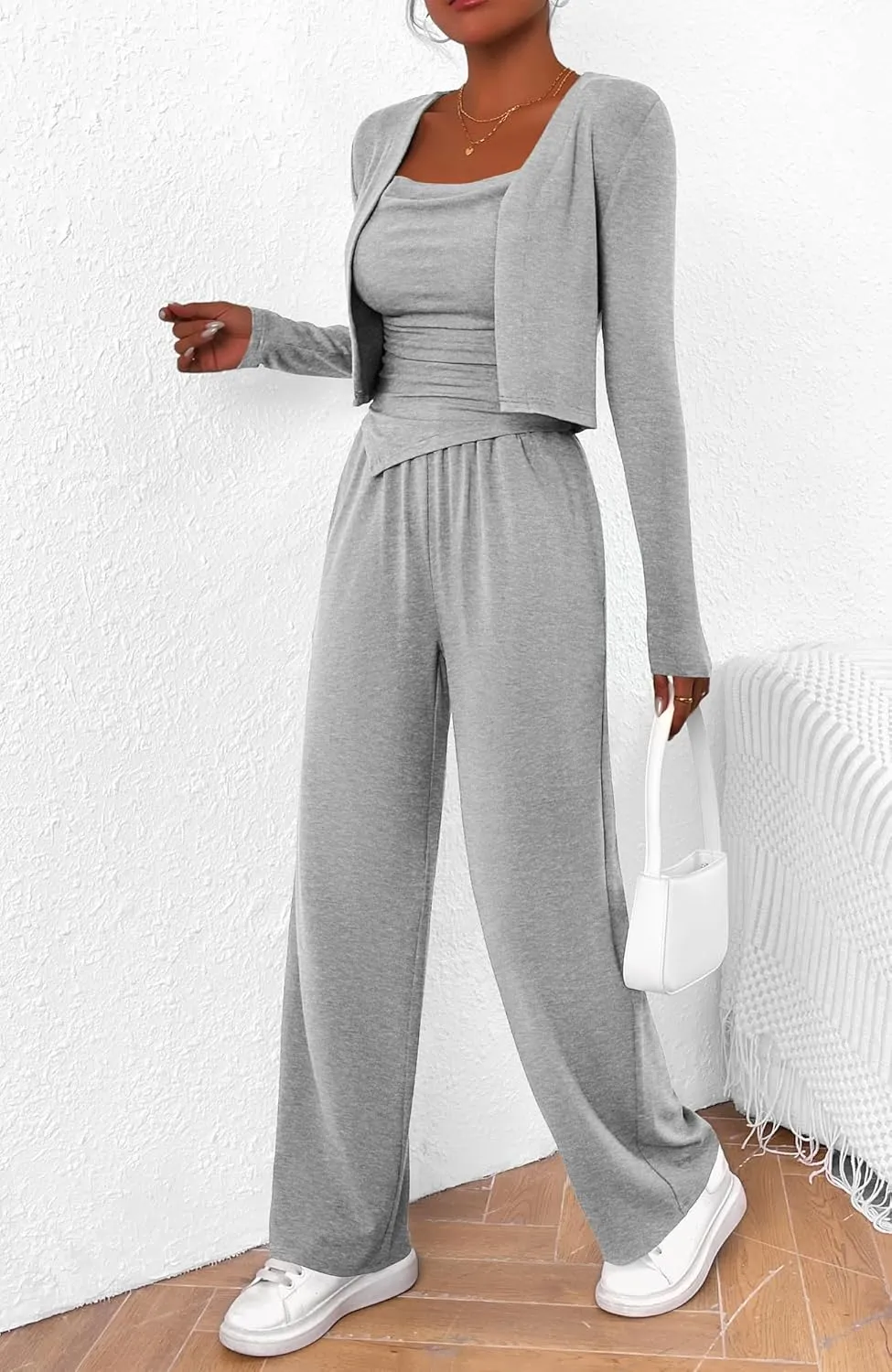 BTFBM Women's Fall Lounge Sets 3 Piece Outfit Tracksuits Casual Long Sleeve Tops High Waisted Sweatpants Set