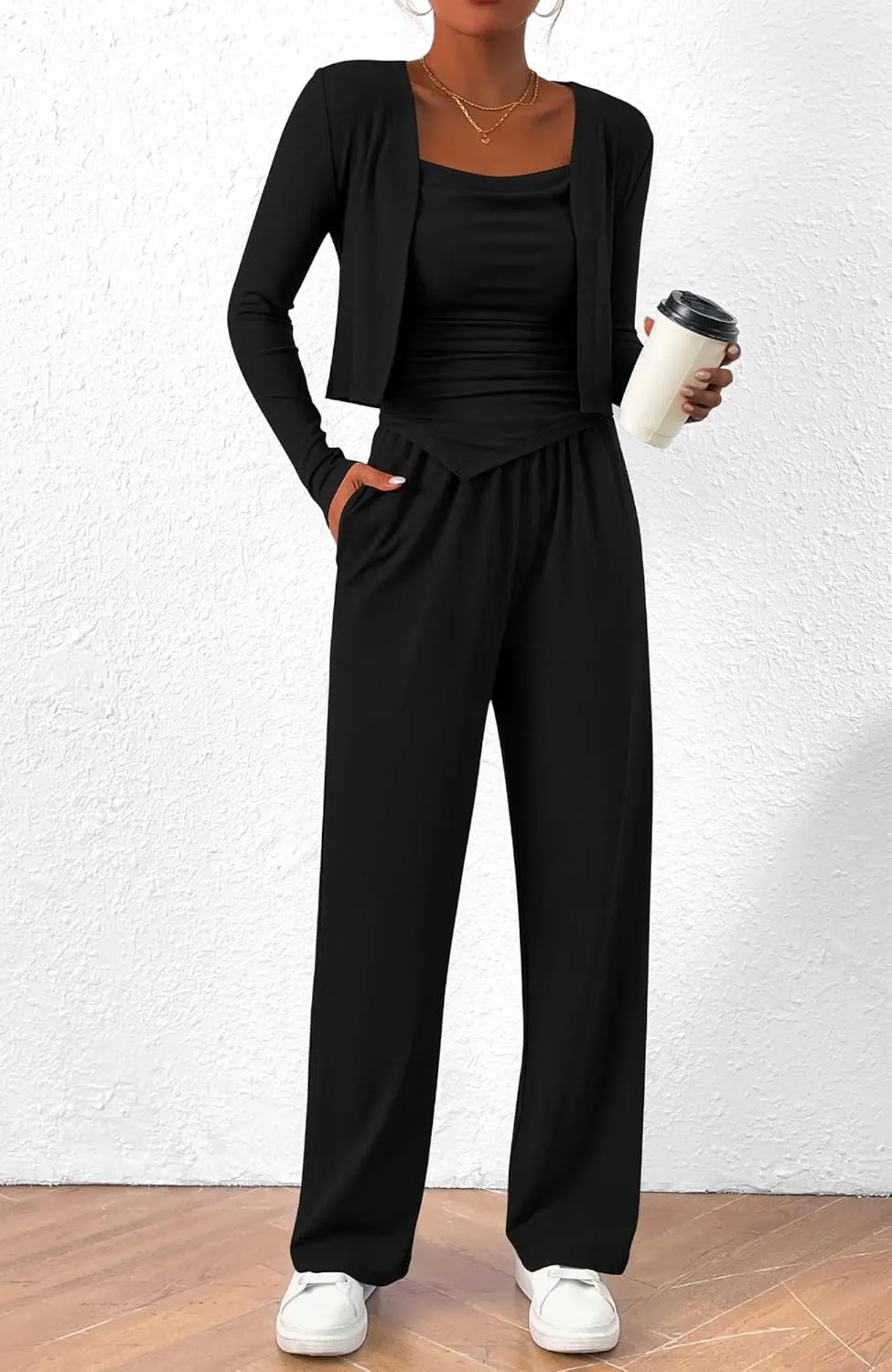 BTFBM Women's Fall Lounge Sets 3 Piece Outfit Tracksuits Casual Long Sleeve Tops High Waisted Sweatpants Set
