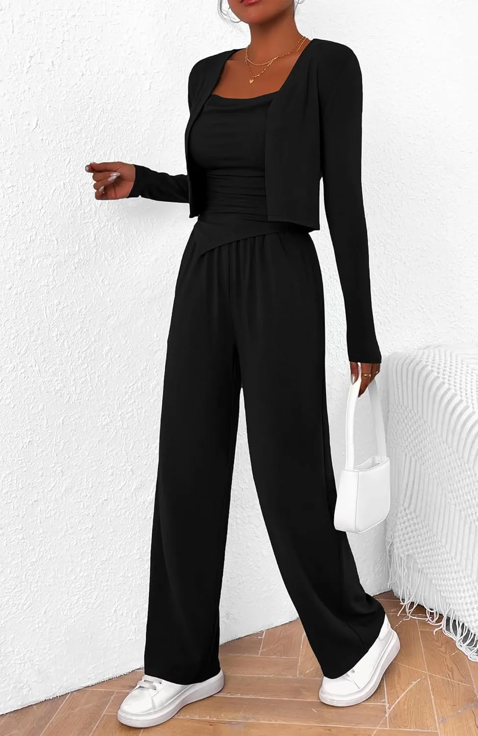 BTFBM Women's Fall Lounge Sets 3 Piece Outfit Tracksuits Casual Long Sleeve Tops High Waisted Sweatpants Set