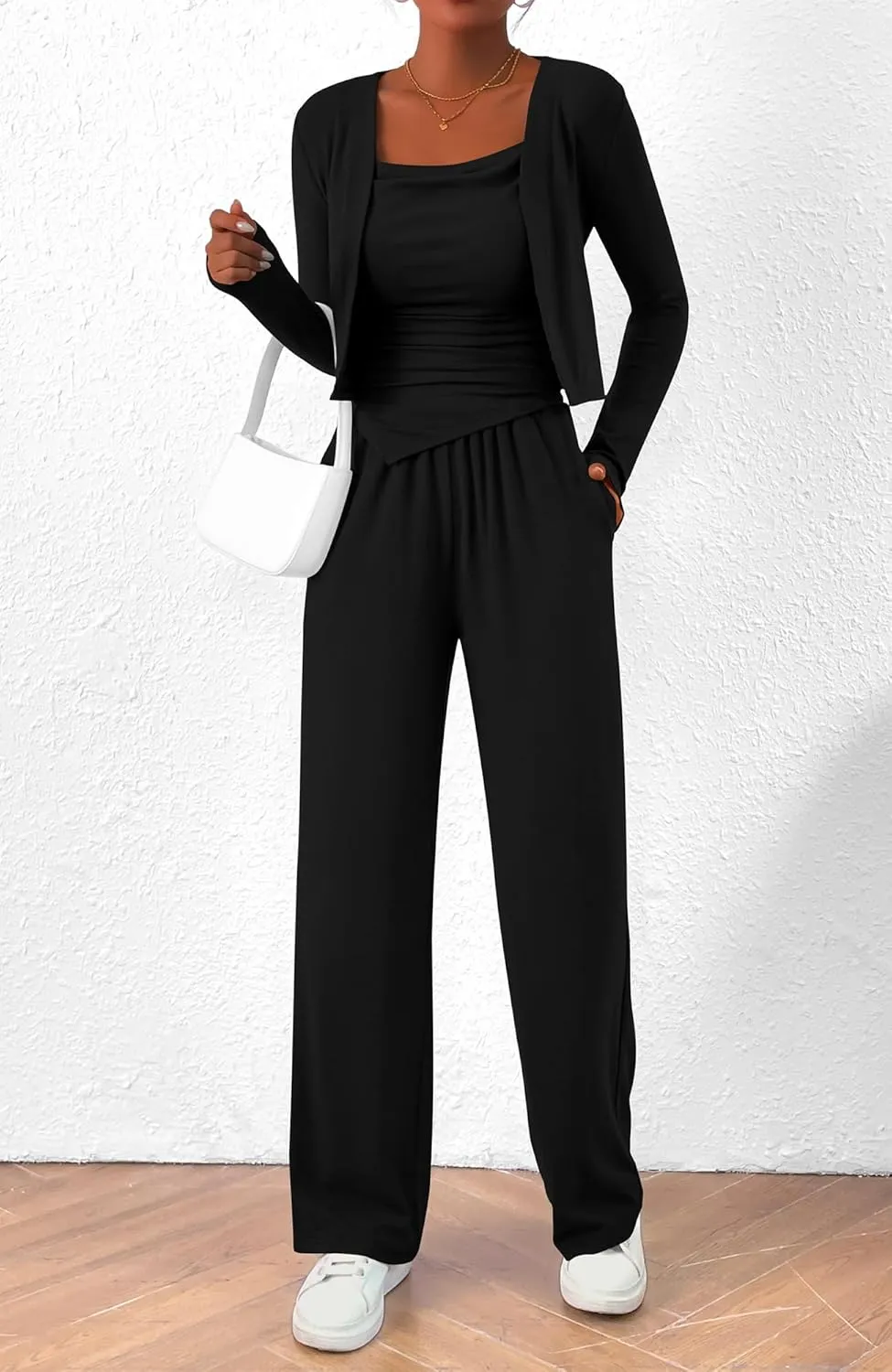 BTFBM Women's Fall Lounge Sets 3 Piece Outfit Tracksuits Casual Long Sleeve Tops High Waisted Sweatpants Set