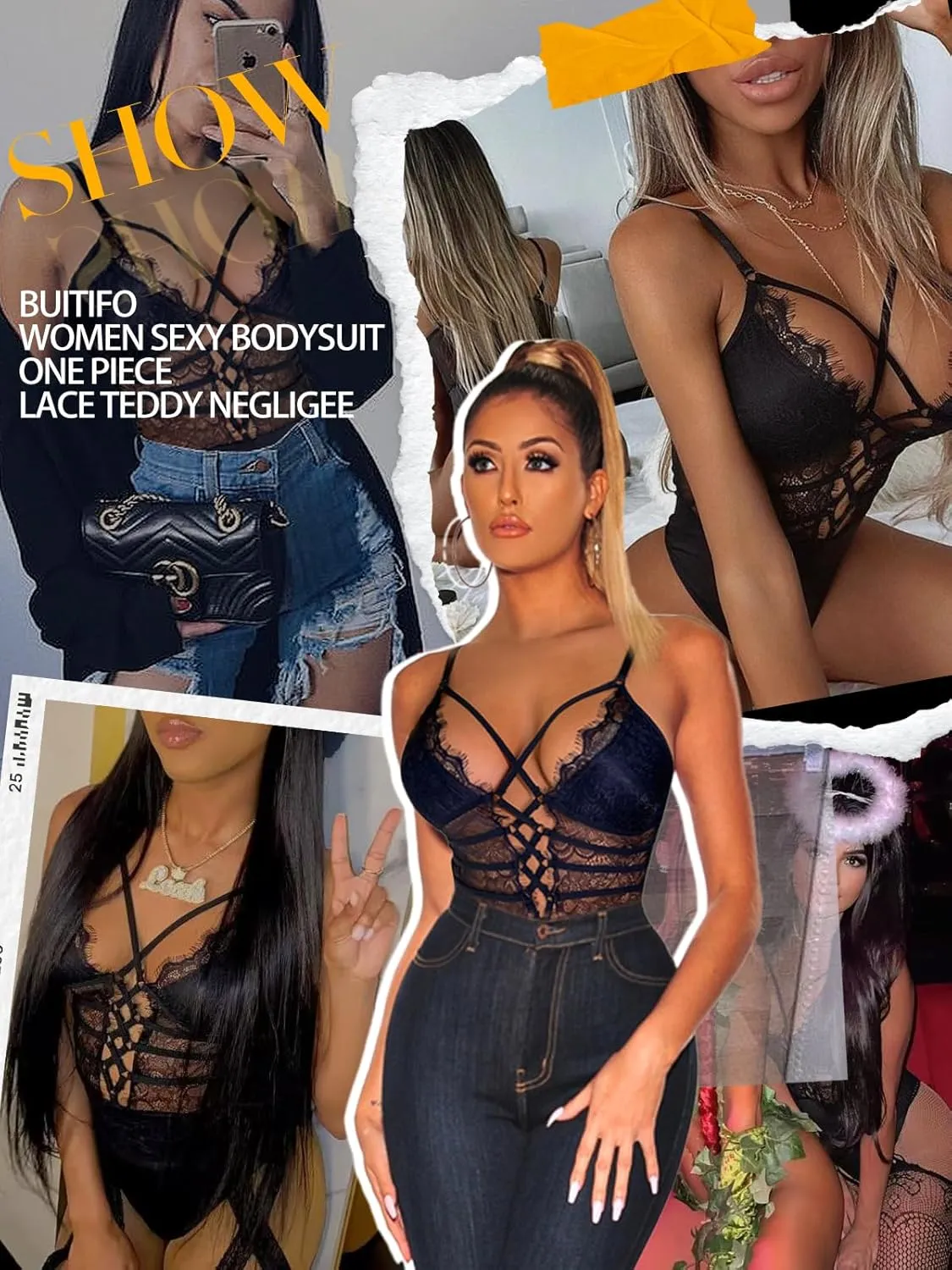 Buitifo Women Sexy Bodysuit One Piece Babydoll Lingerie Lace Teddy Negligee